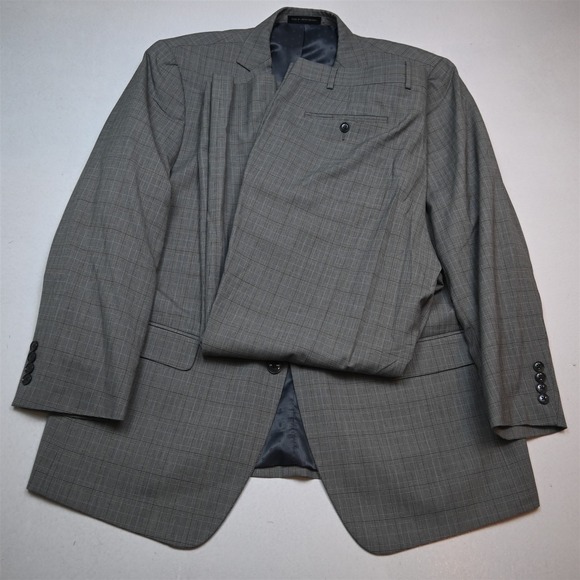 Perry Ellis 46R 38x30 Gray Glenn Plaid Modern Mens Jacket Pants Suit